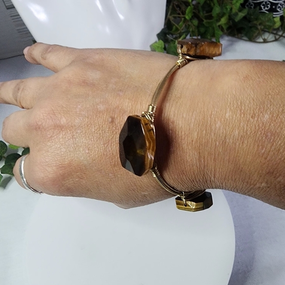 Tiger Eye Stone Nugget Wire Wrap Stack Bracelet - Picture 7 of 9